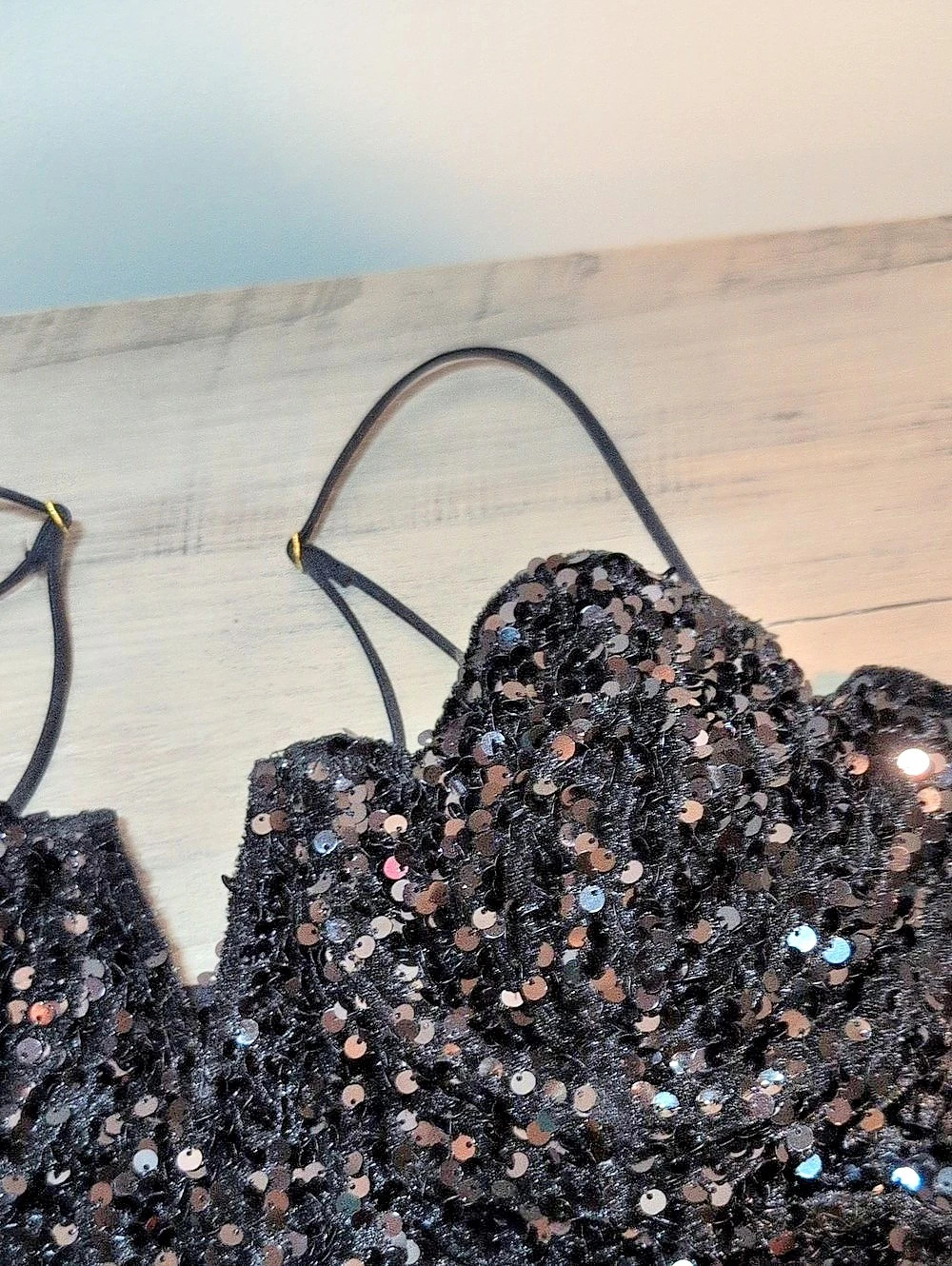 Anthropologie Black Sequin Bra Size Large NWOT